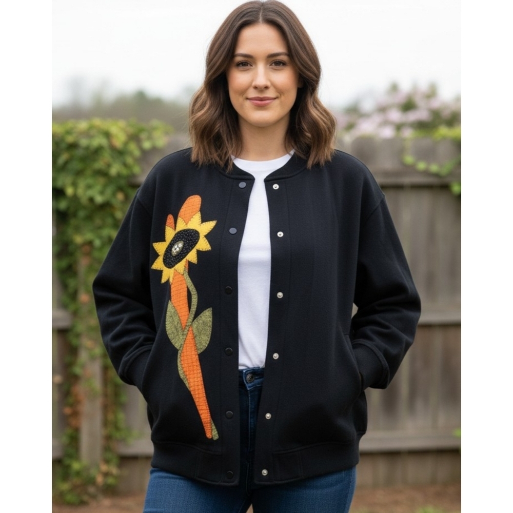 Tudor Court Lightweight snap button Fall sunflower sweatshirt Black Size XXL
